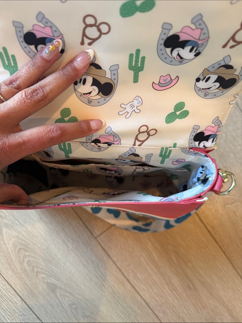 Loungefly Blue, Pink & Cream Western Mickey & Minnie Satchel - Picture 3 of 3